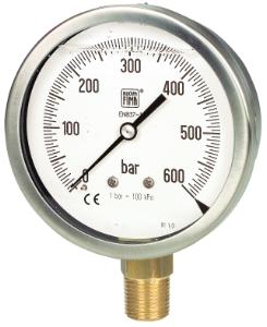 Manometer, MGS10, 100mm, SS304/messing, 1/2